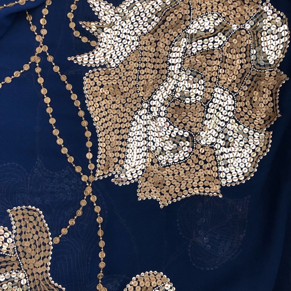 Midnight Blue and Gold sequenced Bollywood Indian Saree - Picture 7 of 7